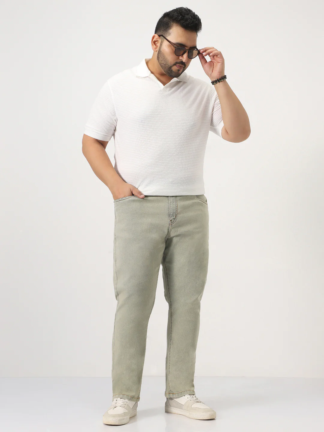Plus Men's Ice Grey Straight Fit Heavy Washed Jeans Stretchable - Image 5