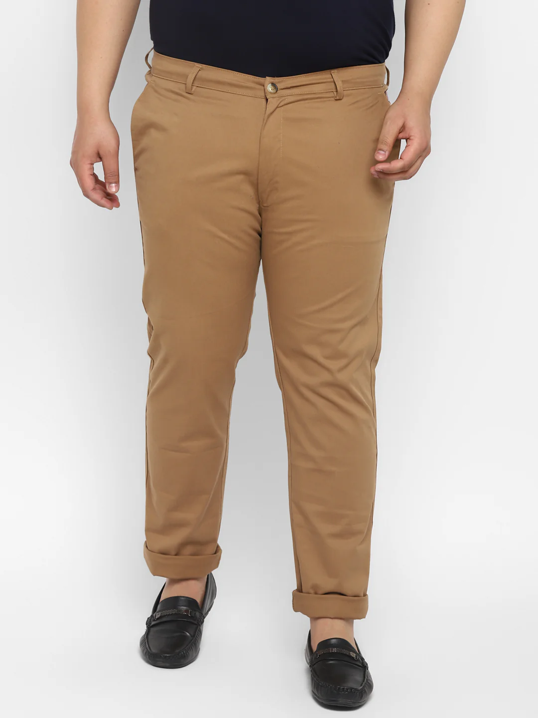 Plus Men's Khaki Cotton Regular Fit Casual Chinos Trousers Stretch - Image 2