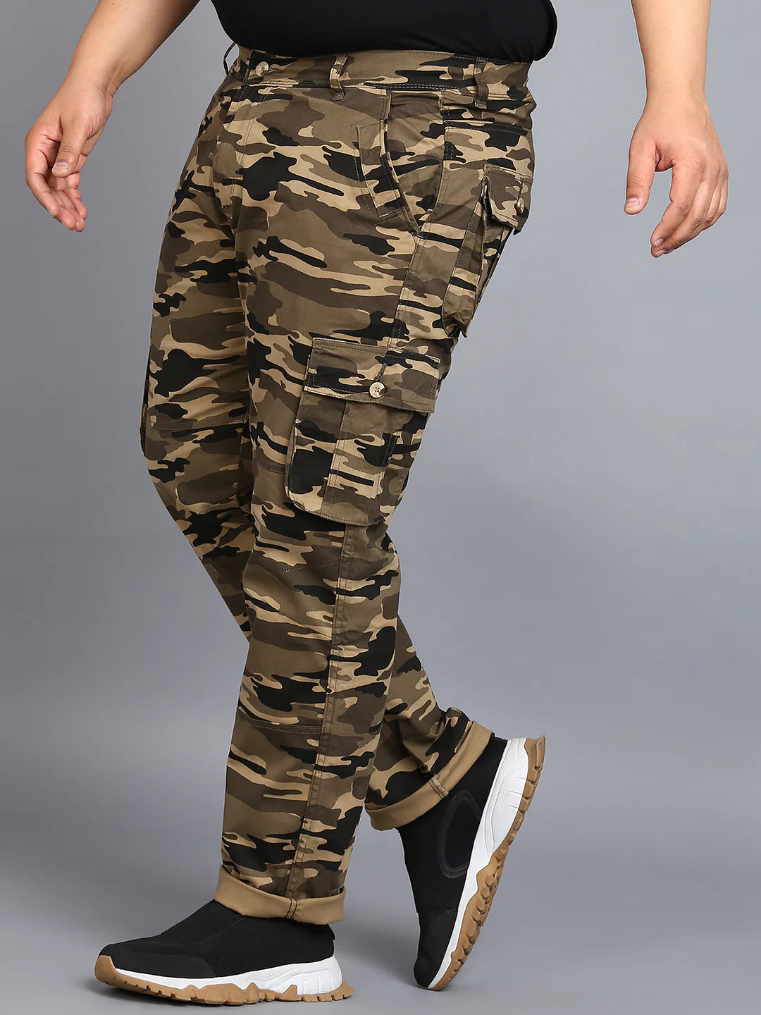 Plus Men's Khaki Regular Fit Military Camouflage Cargo Chino Pant with 6 Pockets - Image 2
