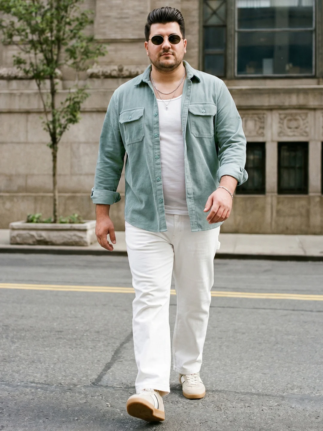 Plus Men's Light Blue Corduroy Full Sleeve Regular Fit Solid Overshirt with Utility Pockets - Image 4