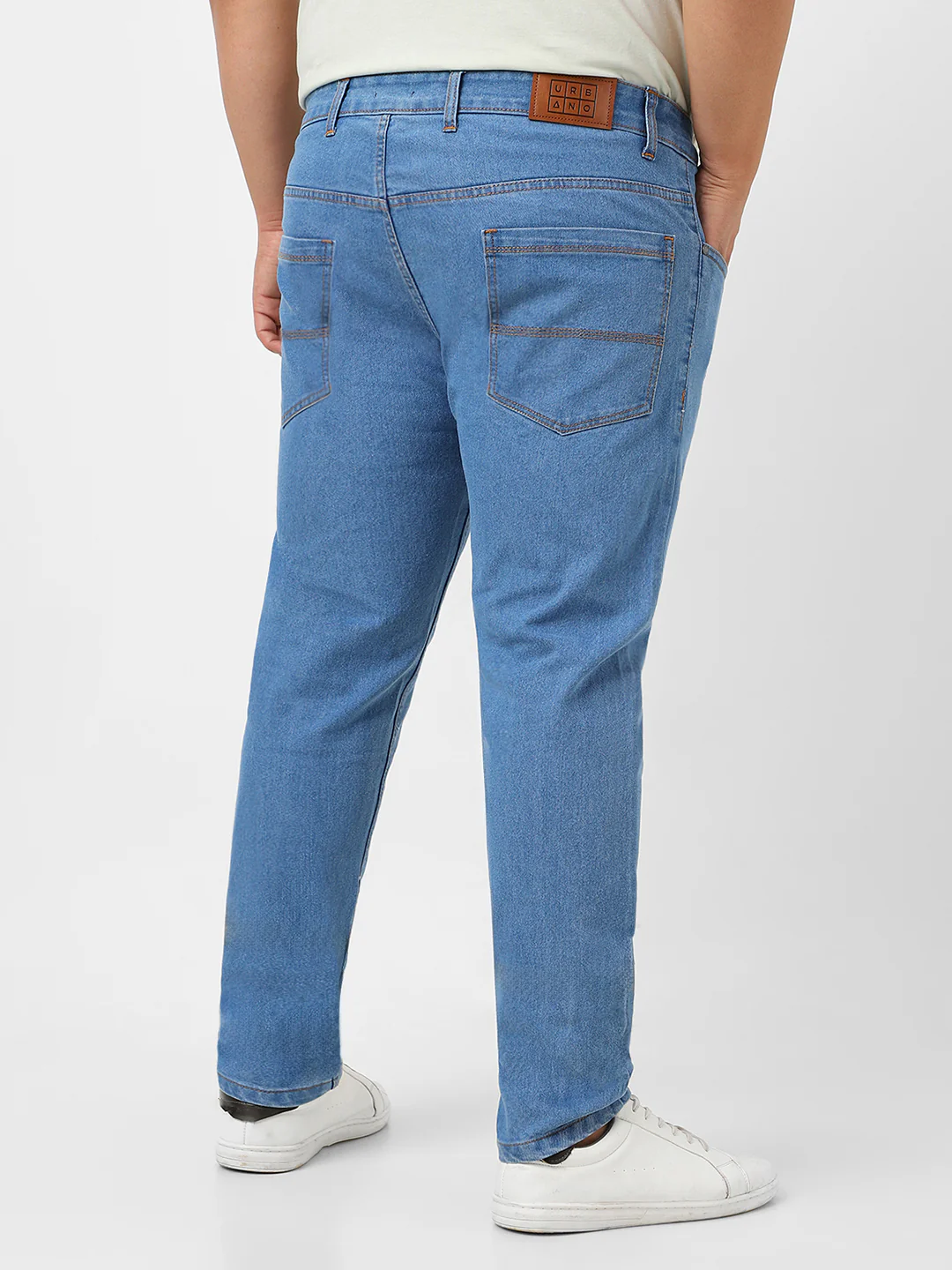 Plus Men's Light Blue Regular Fit Solid Jeans Stretchable - Image 4