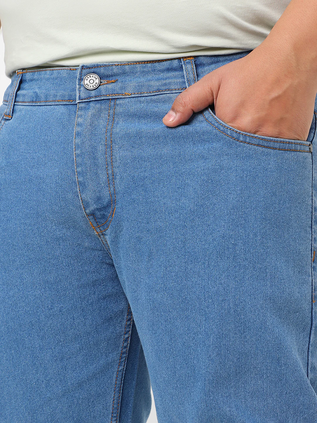 Plus Men's Light Blue Regular Fit Solid Jeans Stretchable - Image 6