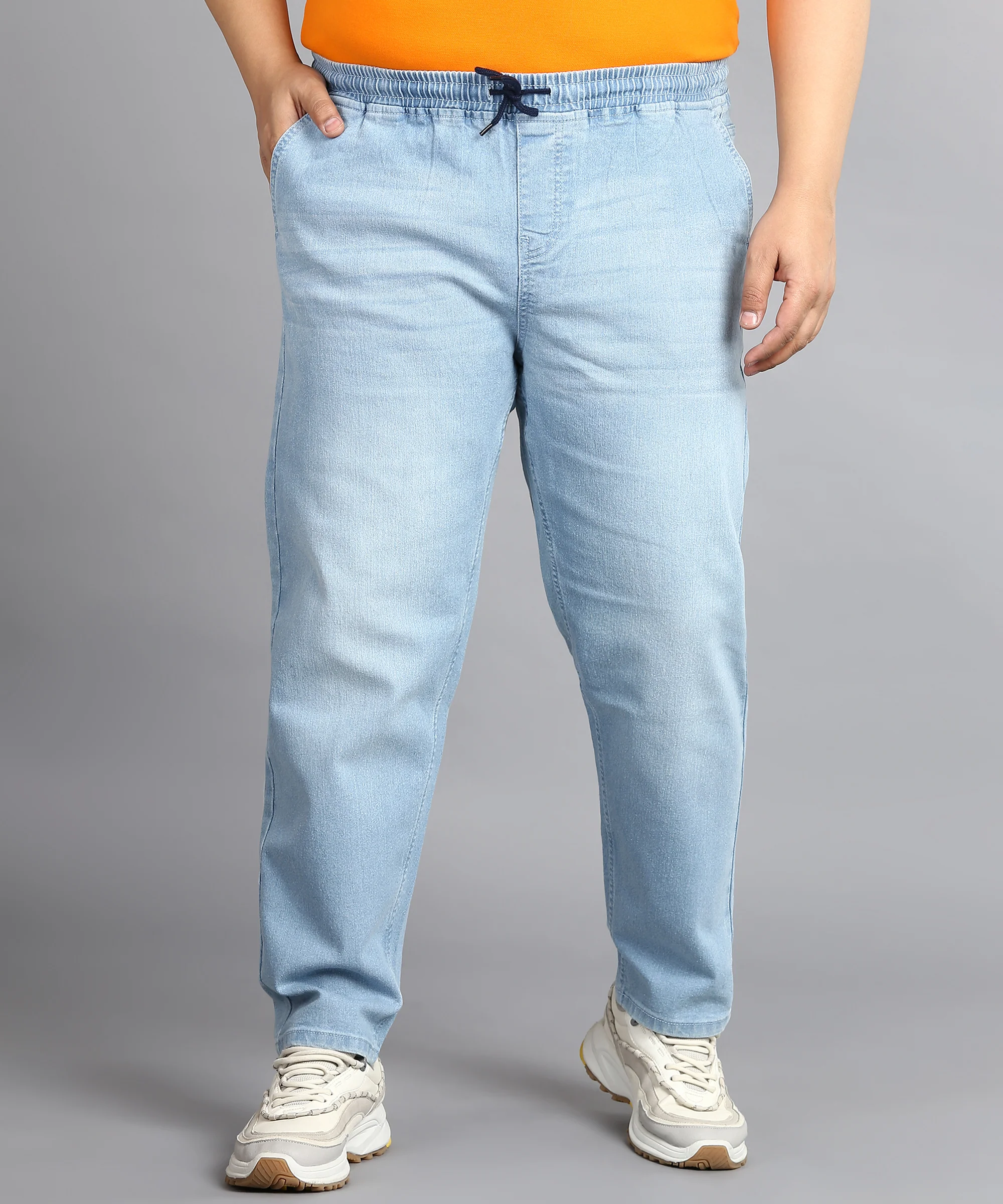 Plus Men's Light Blue Regular Fit Washed Jogger Jeans Stretchable