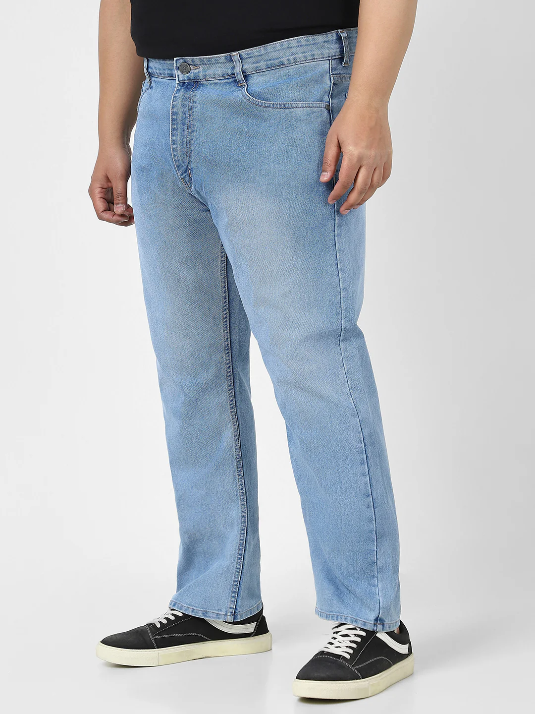 Plus Men's Light Blue Straight Fit Washed Jeans Stretchable - Image 2