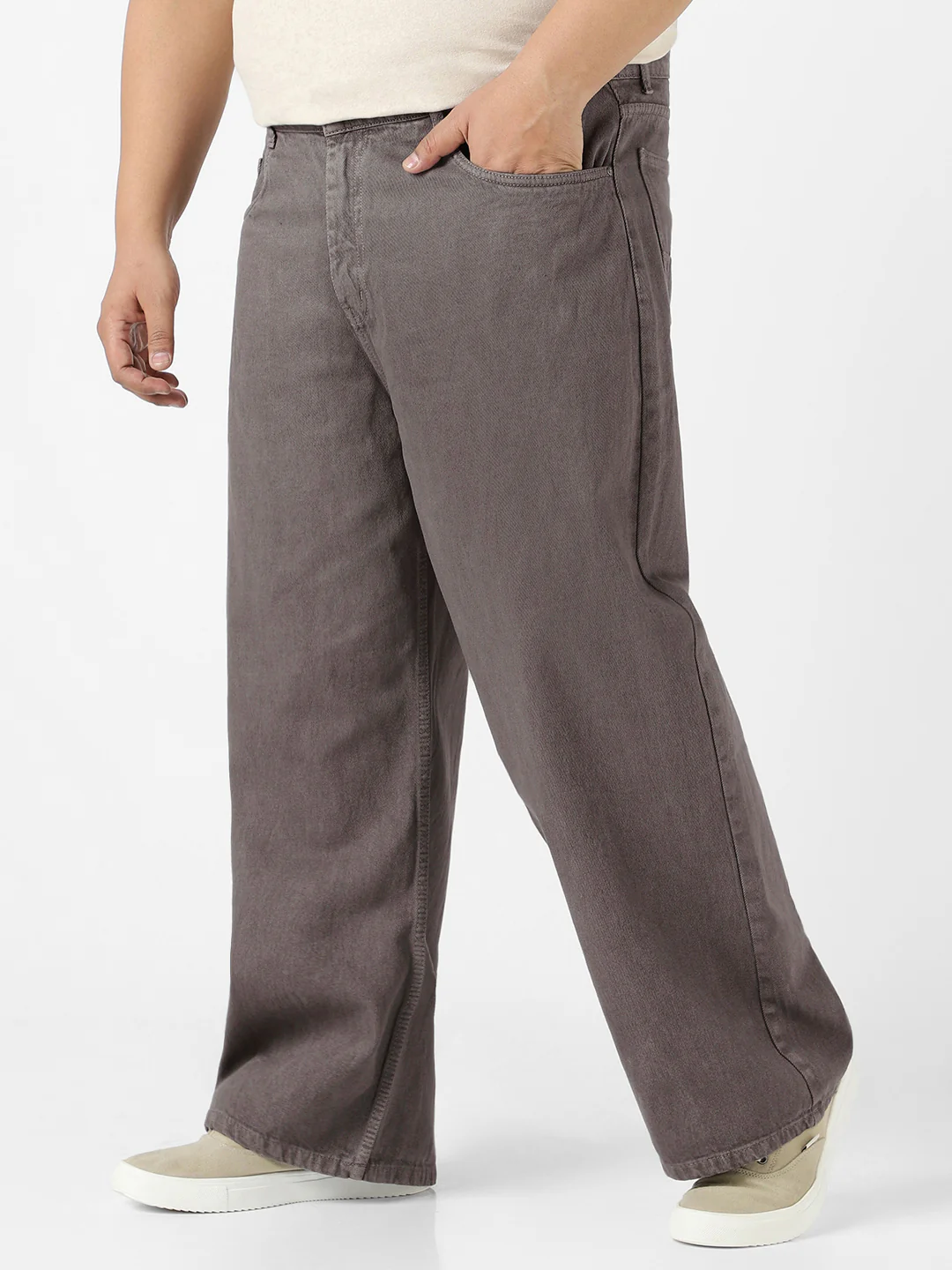 Plus Men's Light Chocolate Loose Fit Washed Jeans Non-Stretchable - Image 2