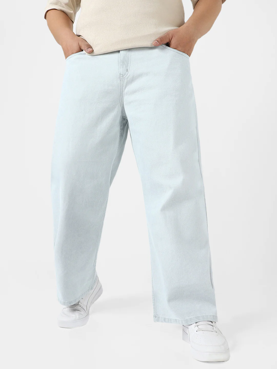 Plus Men's Light Grey Loose Fit Washed Jeans Non-Stretchable - Image 2