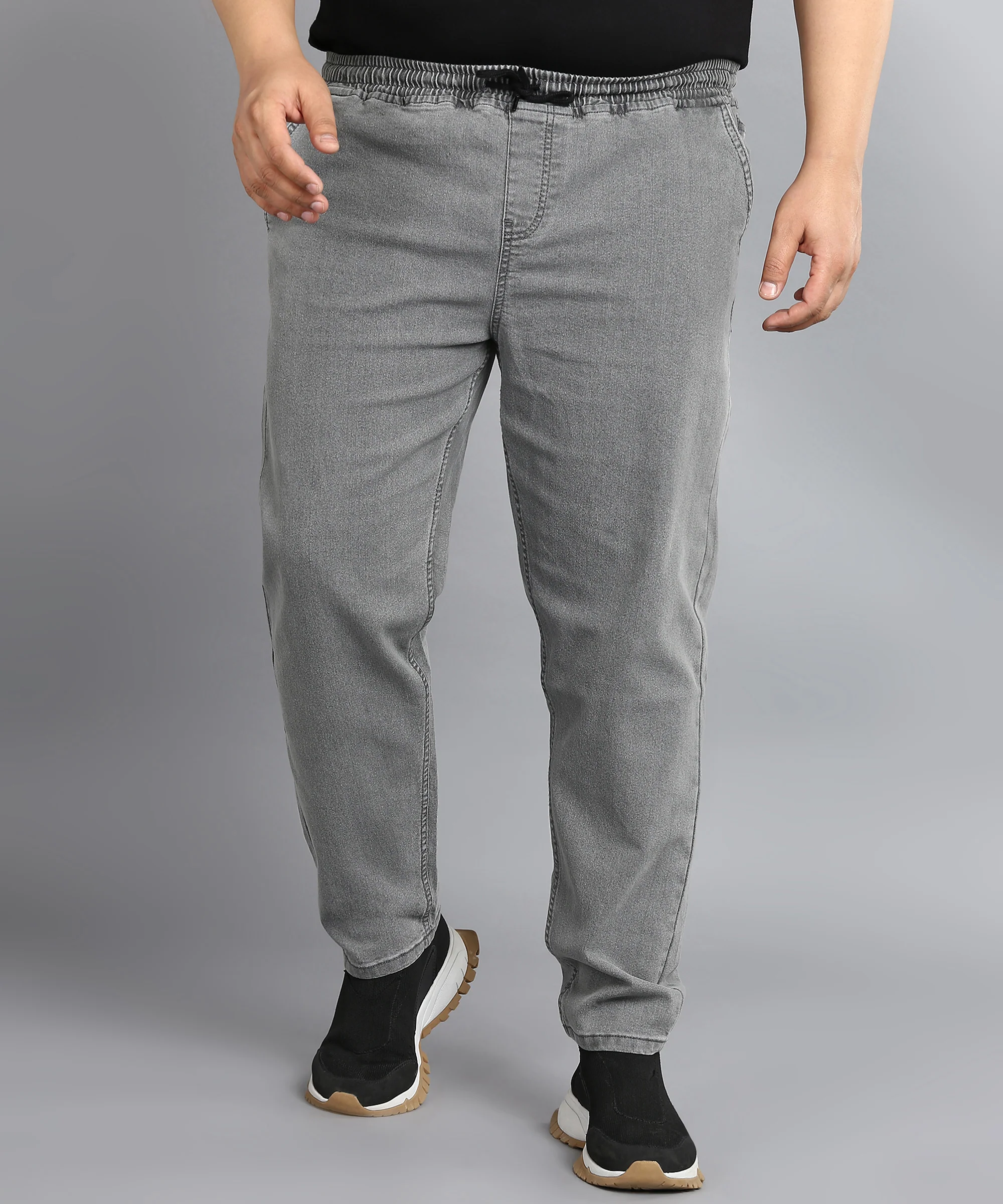 Plus Men's Light Grey Regular Fit Washed Jogger Jeans Stretchable