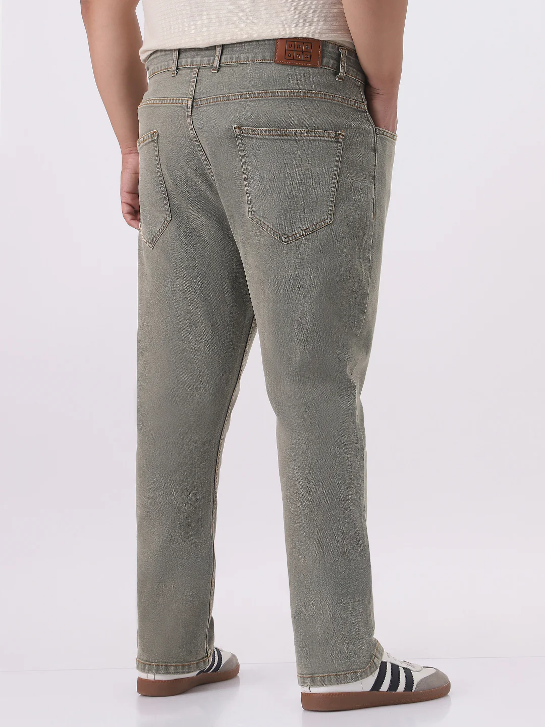 Plus Men's Light Grey Straight Fit Heavy Washed Jeans Stretchable - Image 4