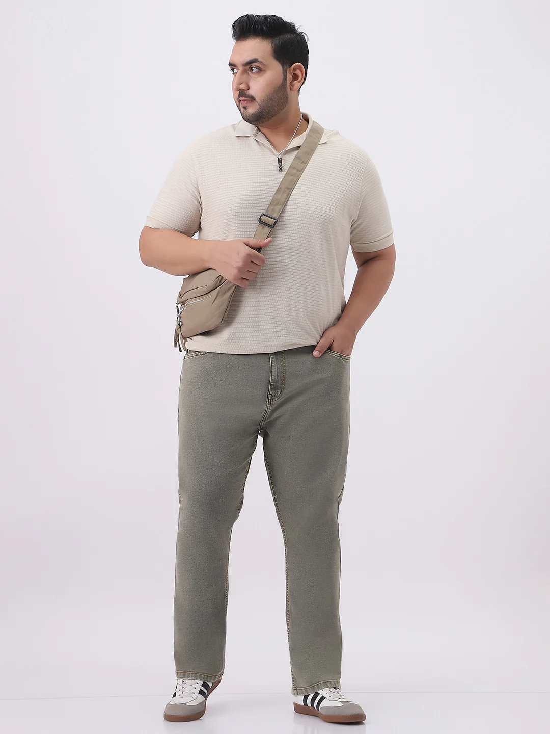 Plus Men's Light Grey Straight Fit Heavy Washed Jeans Stretchable - Image 5