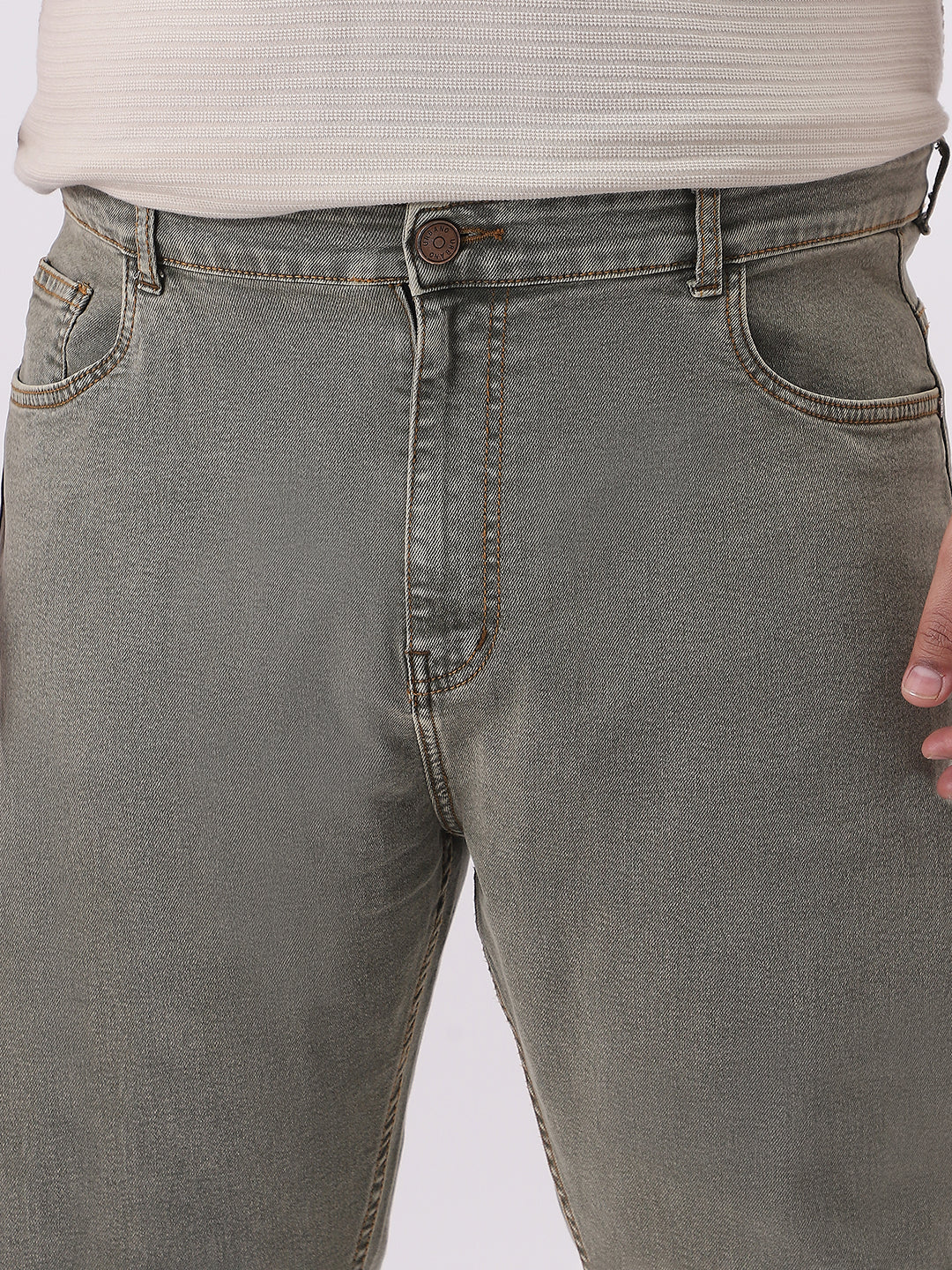 Plus Men's Light Grey Straight Fit Heavy Washed Jeans Stretchable - Image 6
