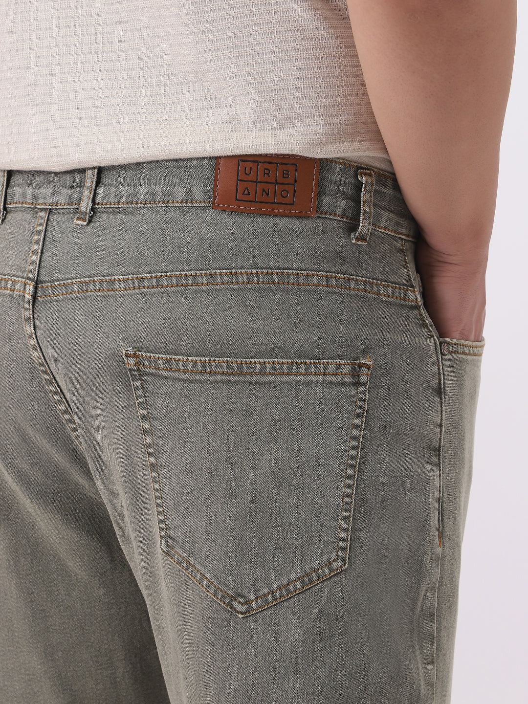 Plus Men's Light Grey Straight Fit Heavy Washed Jeans Stretchable - Image 7