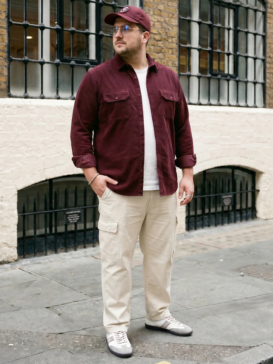 Plus Men's Maroon Corduroy Full Sleeve Regular Fit Solid Overshirt with Utility Pockets - Image 4