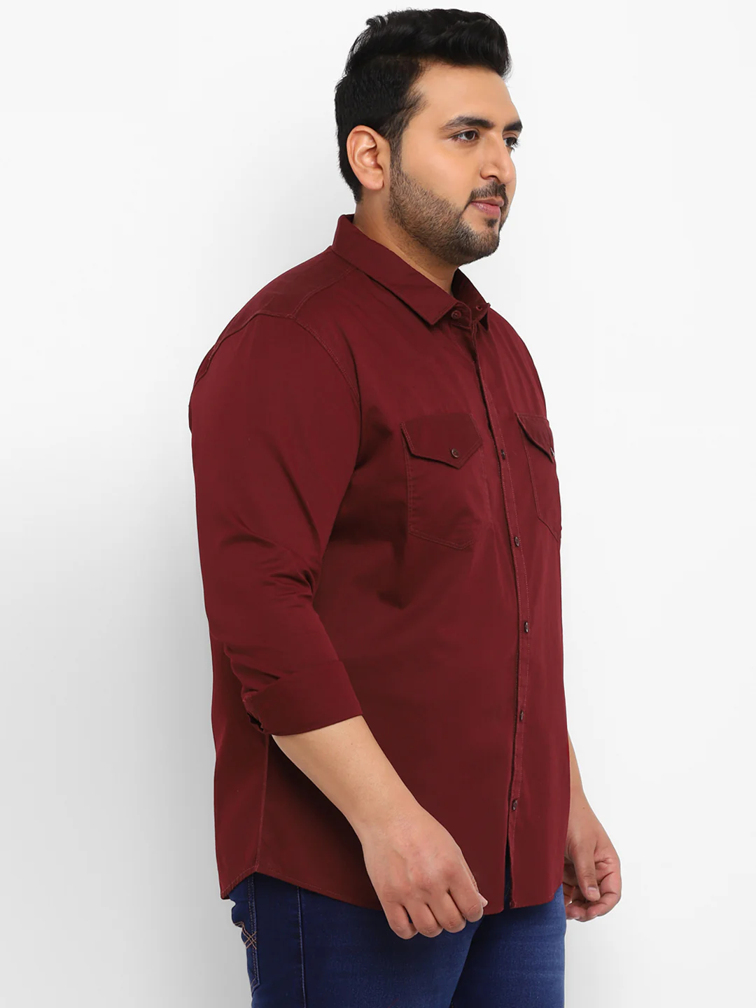 Plus Men's Maroon Cotton Full Sleeve Regular Fit Casual Solid Shirt - Image 2