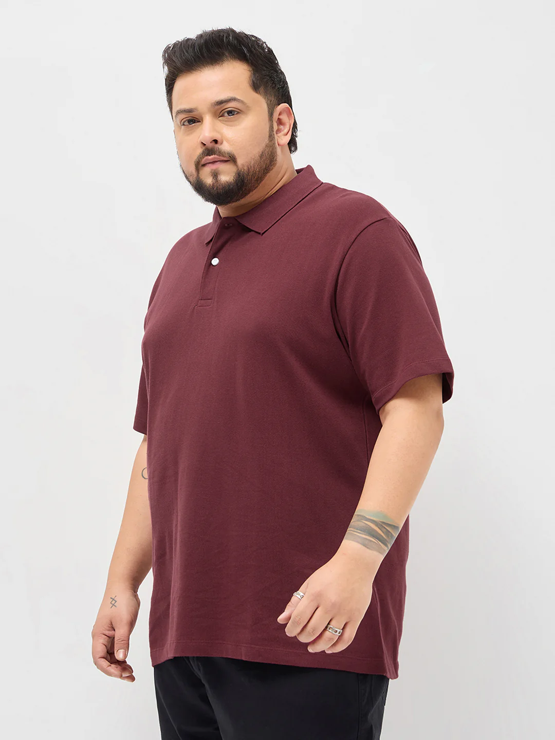 Plus Men's Maroon Solid Regular Fit Half Sleeve Cotton Polo T-Shirt - Image 2