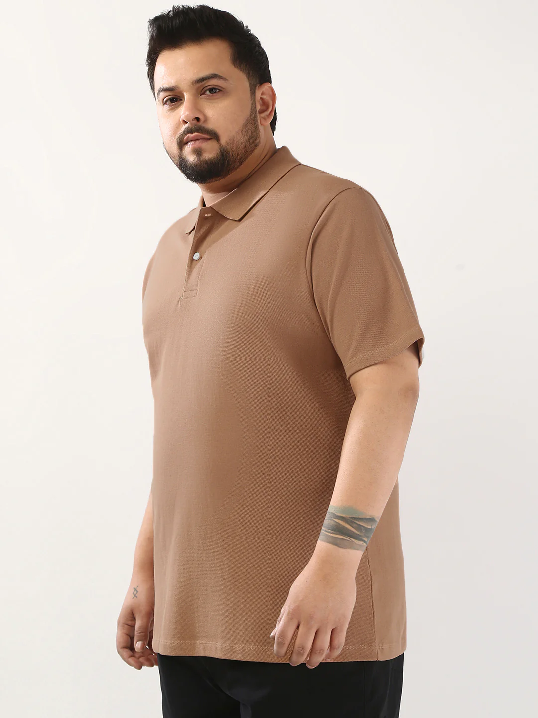 Plus Men's Mocha Mousse Solid Regular Fit Half Sleeve Cotton Polo T-Shirt - Image 2