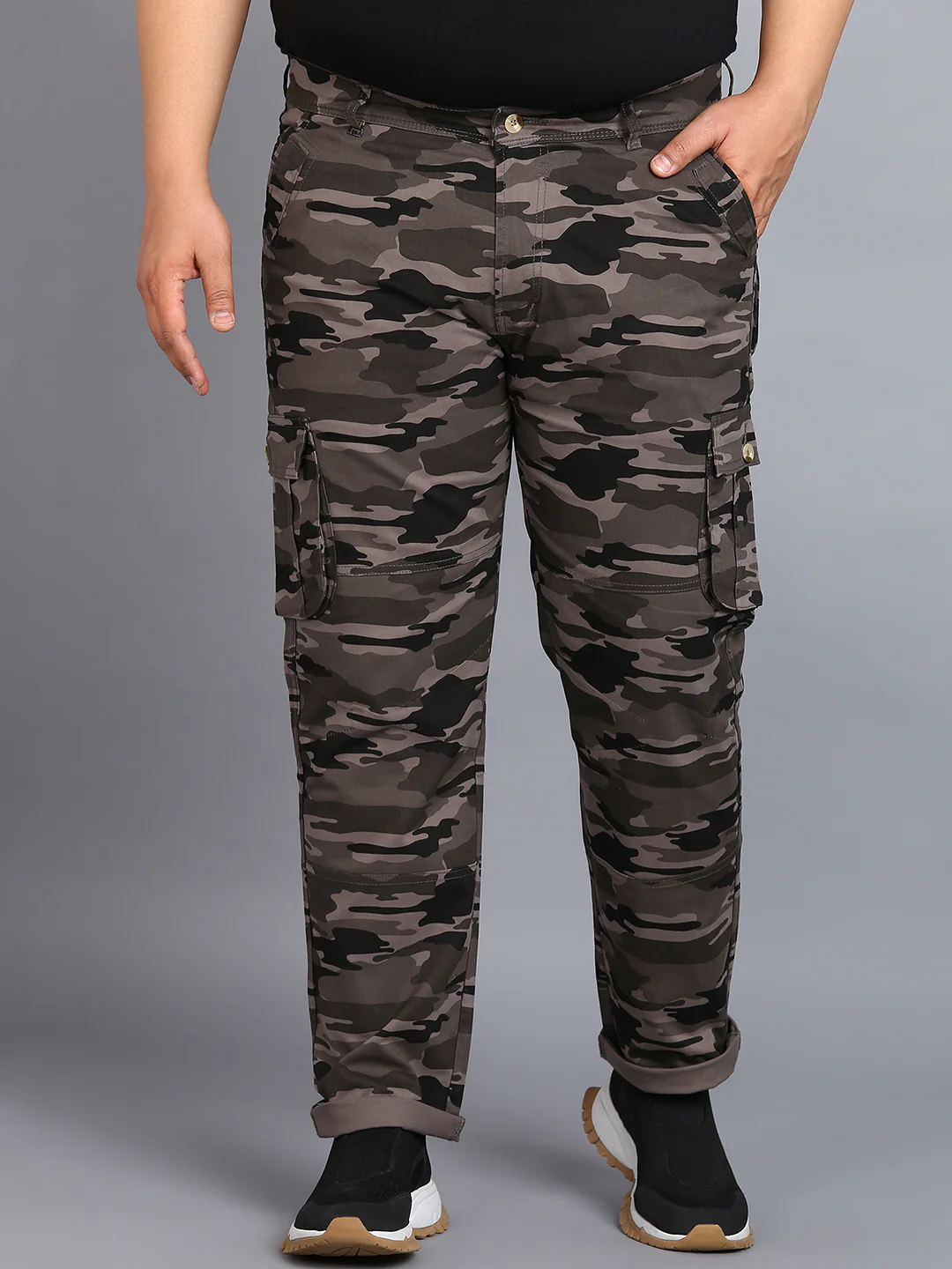 Plus Men's Navy Blue Regular Fit Military Camouflage Cargo Chino Pant with 6 Pockets