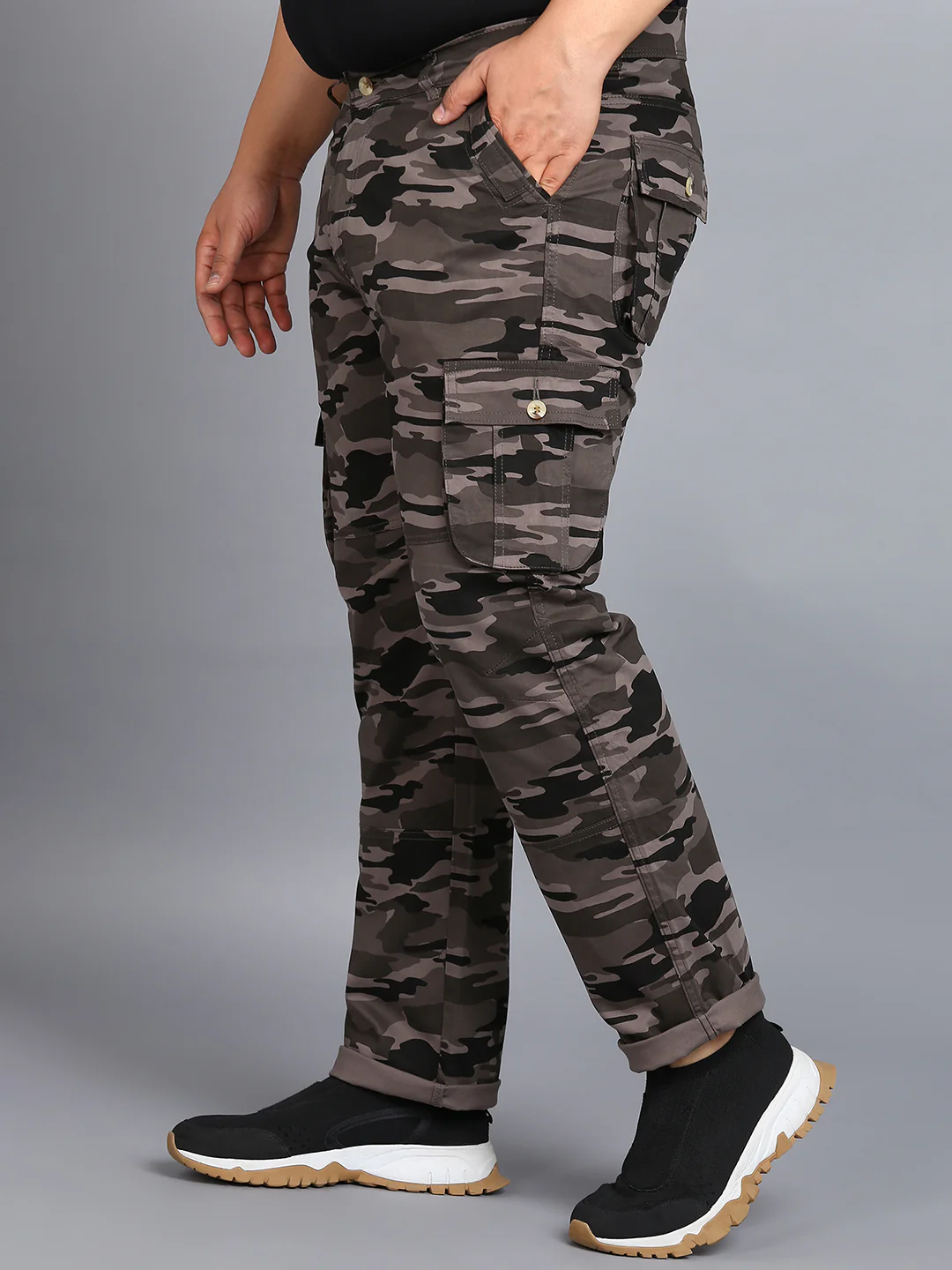 Plus Men's Navy Blue Regular Fit Military Camouflage Cargo Chino Pant with 6 Pockets - Image 2