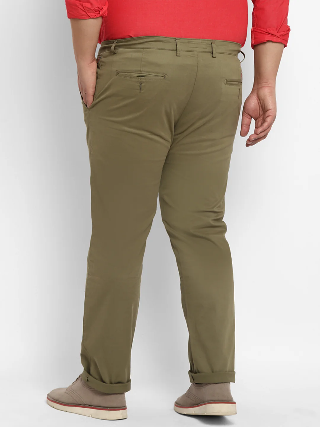 Plus Men's Olive Green Cotton Regular Fit Casual Chinos Trousers Stretch - Image 4