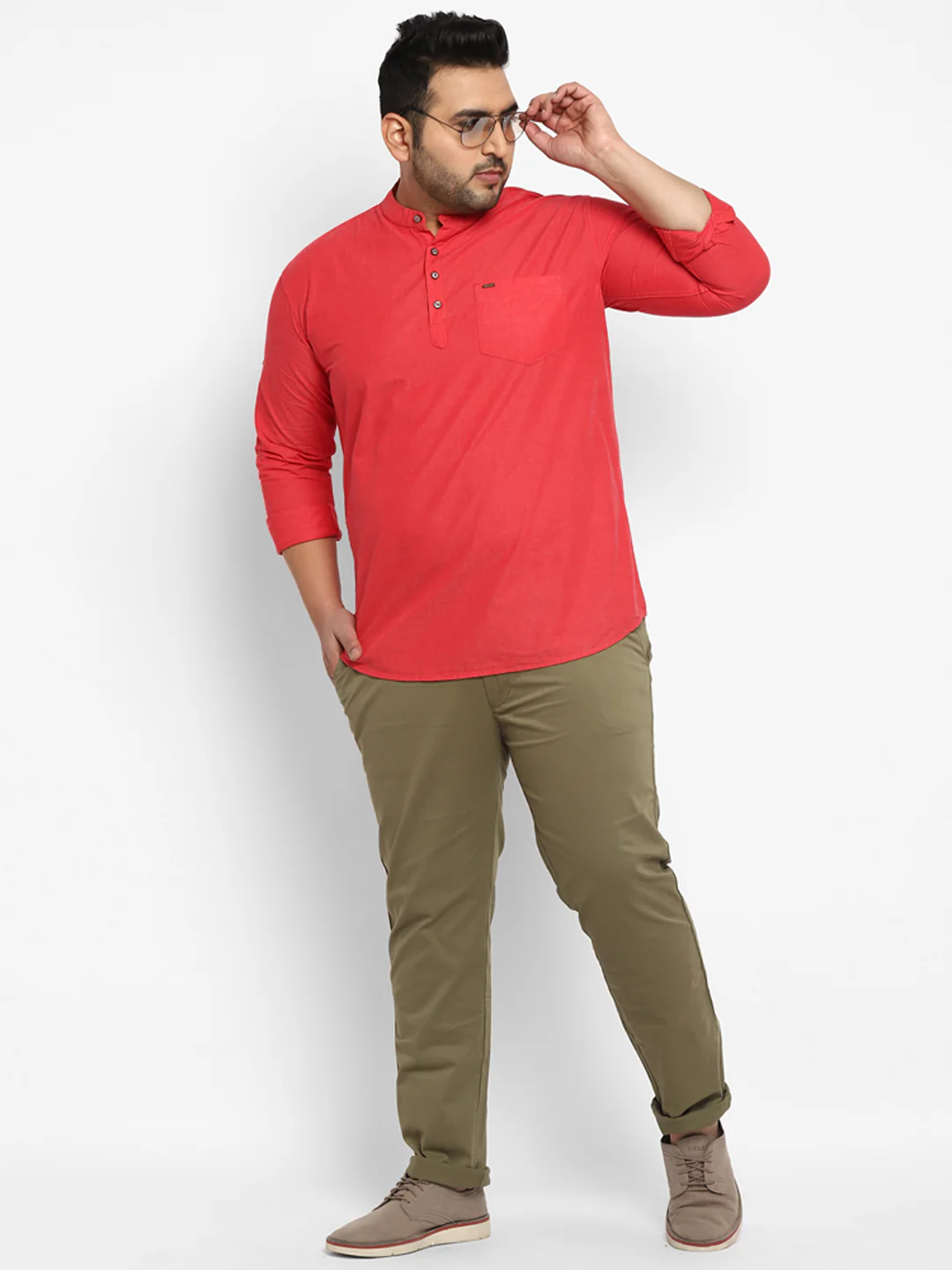 Plus Men's Olive Green Cotton Regular Fit Casual Chinos Trousers Stretch - Image 5