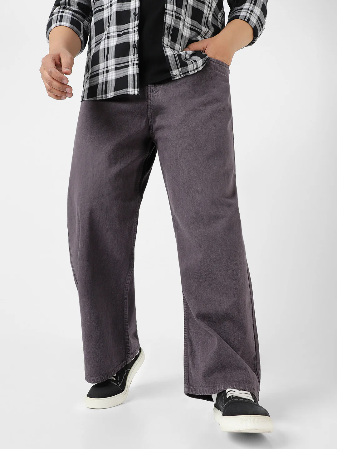 Plus Men's Purple Loose Fit Washed Jeans Non-Stretchable