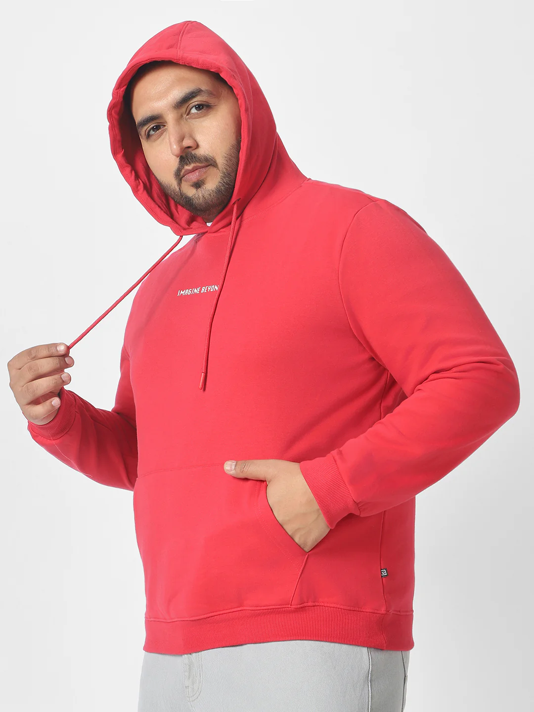 Plus Men's Red Cotton Graphic Print Hooded Neck Sweatshirt - Image 2