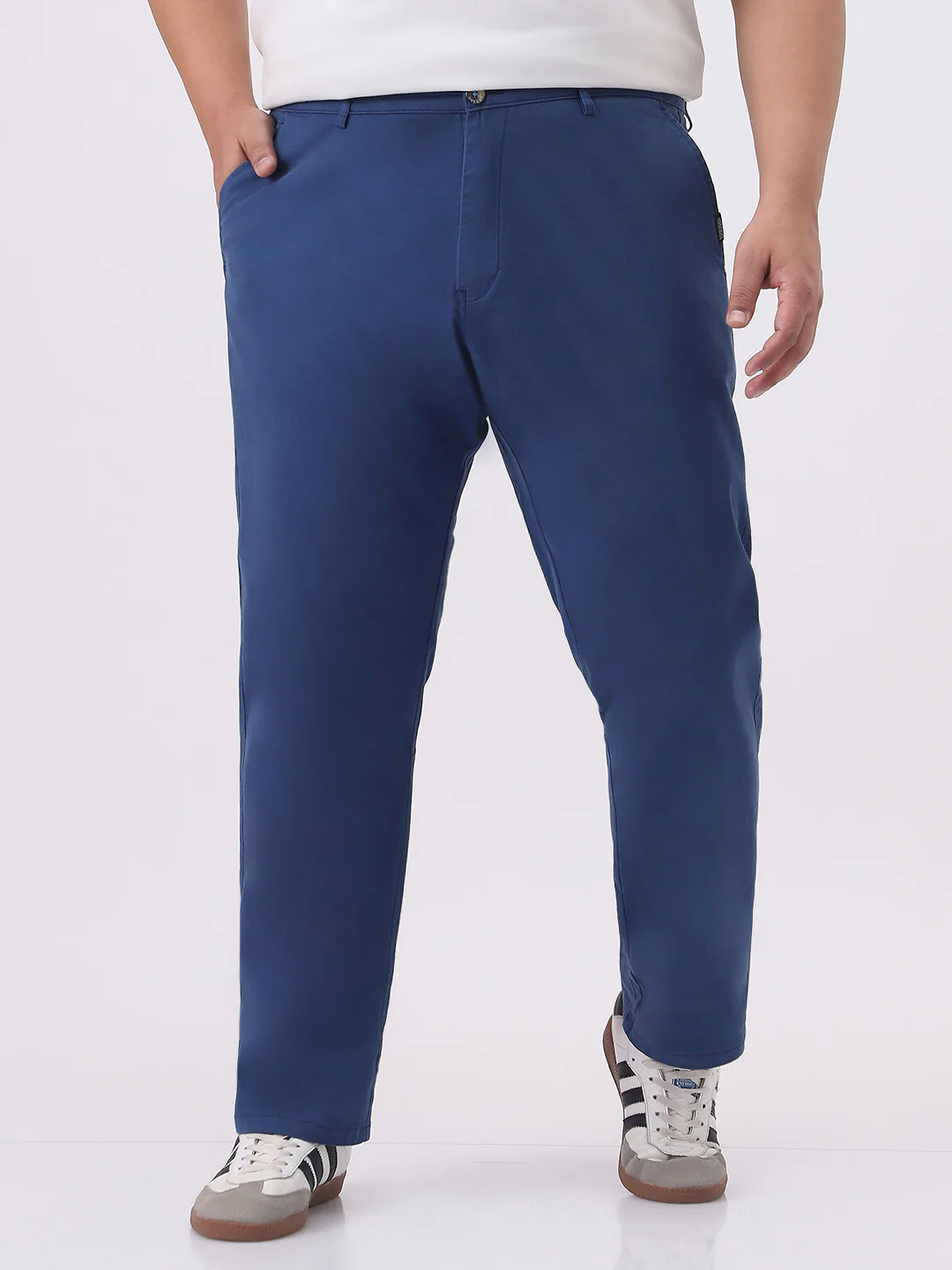 Plus Men's Royal Blue Cotton Regular Fit Casual Chinos Trousers Stretch - Image 2