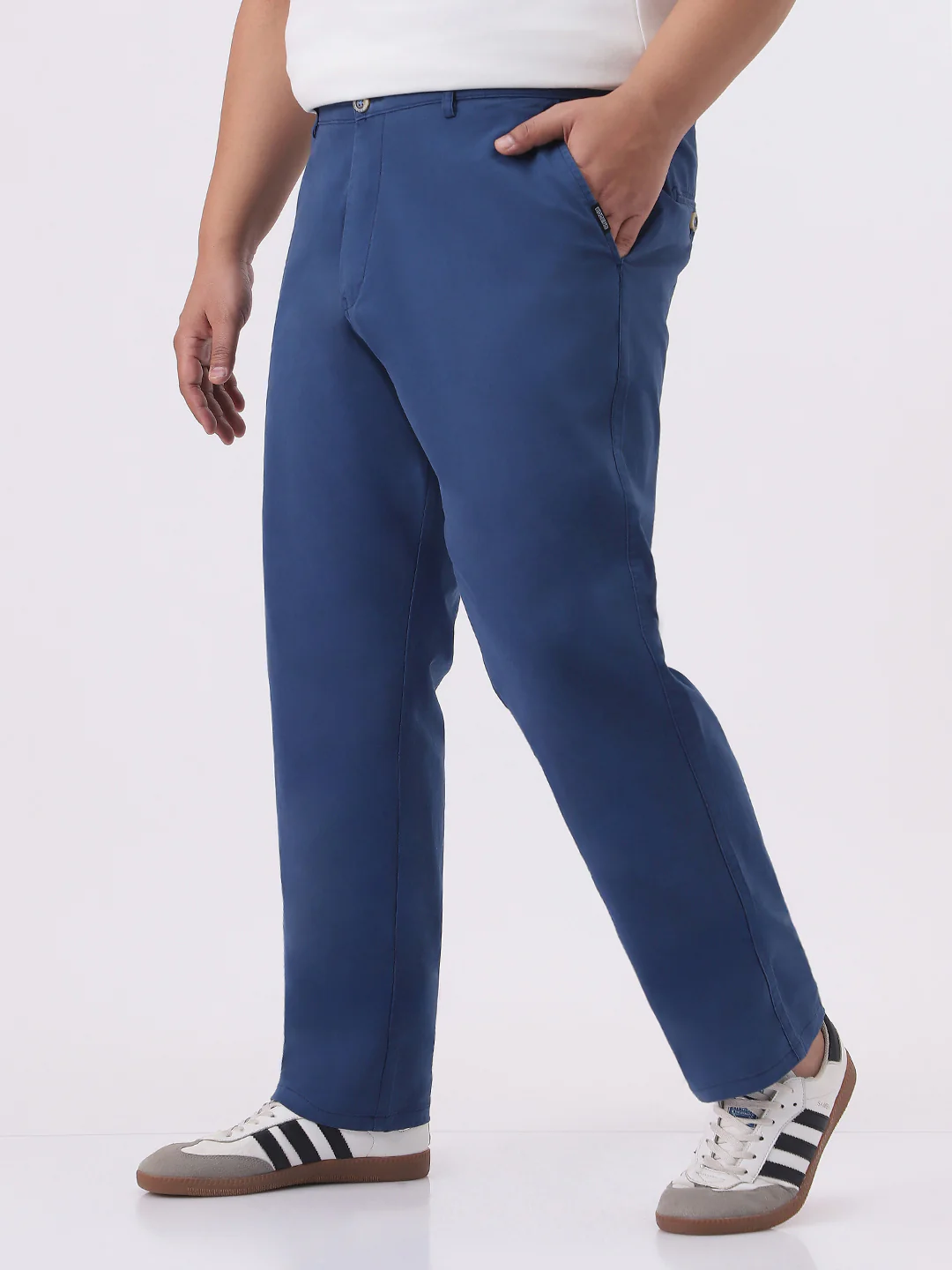 Plus Men's Royal Blue Cotton Regular Fit Casual Chinos Trousers Stretch - Image 3