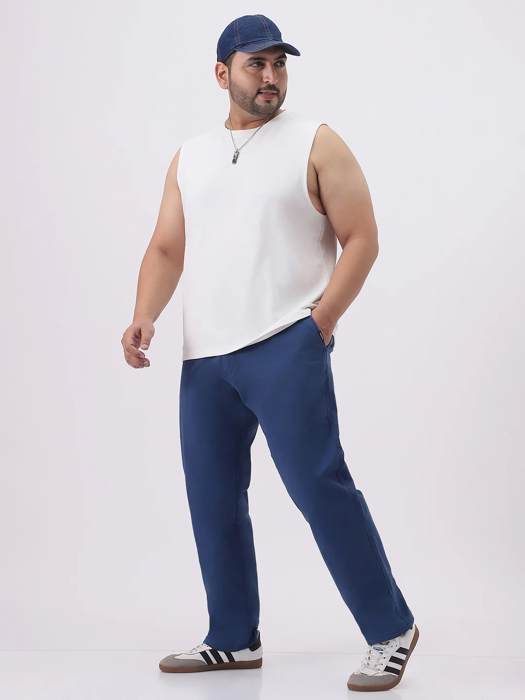 Plus Men's Royal Blue Cotton Regular Fit Casual Chinos Trousers Stretch - Image 5